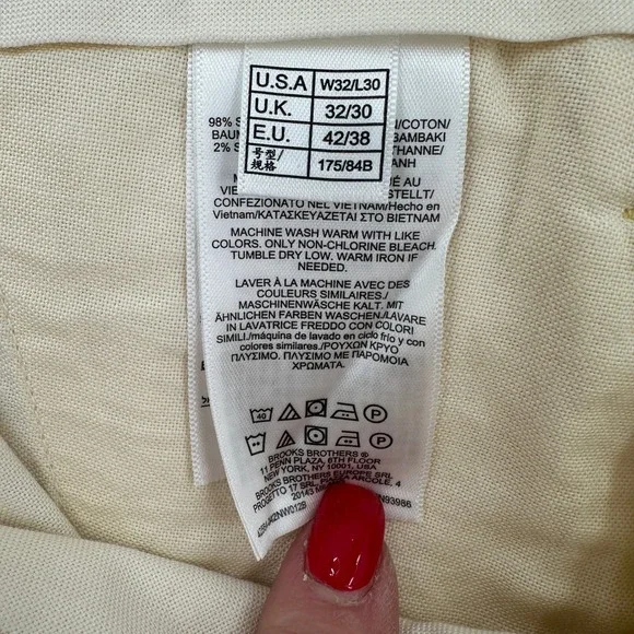 Brooks Brothers Men's Yellow Supima Cotton Slim Fit Chinos Pants Golf W32 L30 - Picture 6 of 8